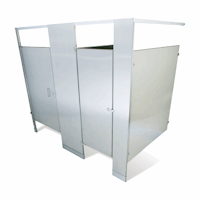 Partition Plus sells stainless steel bathroom stalls - noted for reliability with great looks. Rendering of two stainless steel bathroom partitions.