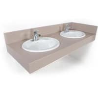 Vanity tops should be durable and stylish. Partition Plus sells sustainable, 100% moisture resistant vanity tops made from HDPE. Photo of commercial vanity top with two inset sinks.