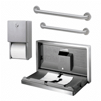 Composite, stainless steel bathroom accessories grab bars, toilet tissue dispenser.