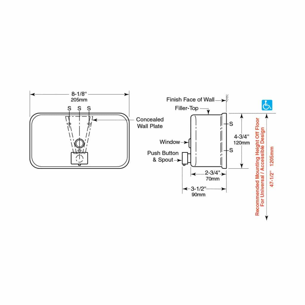 Bobrick Classic Surface Mount Soap Disp. B2112 Partition Plus