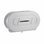 Bobrick B-2892 Classic twin jumbo toilet tissue dispenser against white.