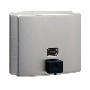 Bobrick B-4112 ConturaSeries surface mount soap dispenser pictured against white.