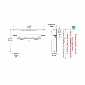 Dimensions of Bobrick B-5221 MatrixSeries surface mount seat cover dispenser.