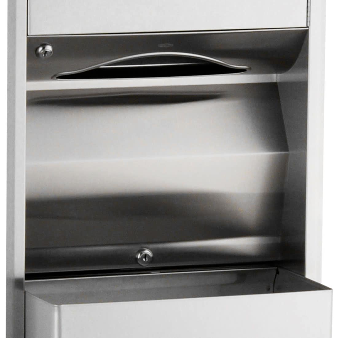 Recessed counter top hand towel dispenser in stainless steel