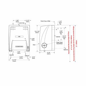 Dimensions of Bobrick B-72860 surface mounted roll paper towel dispenser.