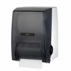 Bobrick B-72860 surface mounted roll paper towel dispenser with towel.