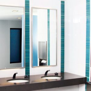 Bobrick B-165 Stainless Steel Channel Frame Mirror installed in restroom