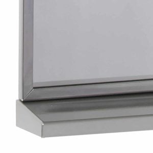 Detail view of Bobrick B-166 Stainless Steel Channel Frame Mirror with Shelf