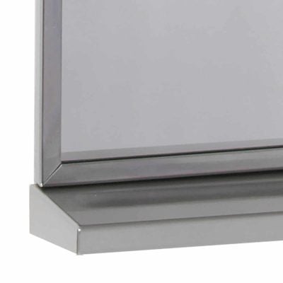 Detail view of Bobrick B-166 Stainless Steel Channel Frame Mirror with Shelf