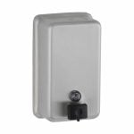 Bobrick B-2111 Classic surface mounted vertical soap dispenser against white.