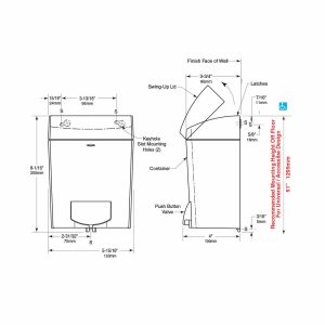 Detailed dimensions of Bobrick B-5050 MatrixSeries surface mounted soap dispenser.