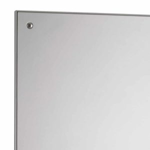 Bobrick Frameless Stainless Steel Mirror B-1556 in detail against white.