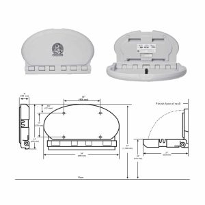 Detailed dimensions of the Koala Kare KB208 baby changing station.