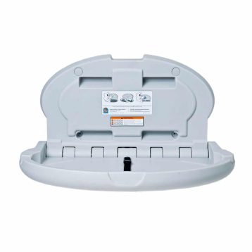 Koala Kare KB208 oval baby changing station in gray, open.