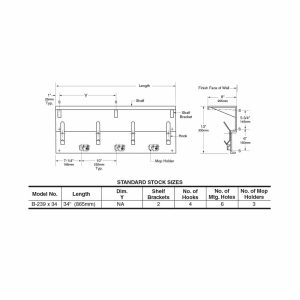 Bobrick Utility Shelf Mop/Broom Holders Rag Hooks B-239 dimensions.