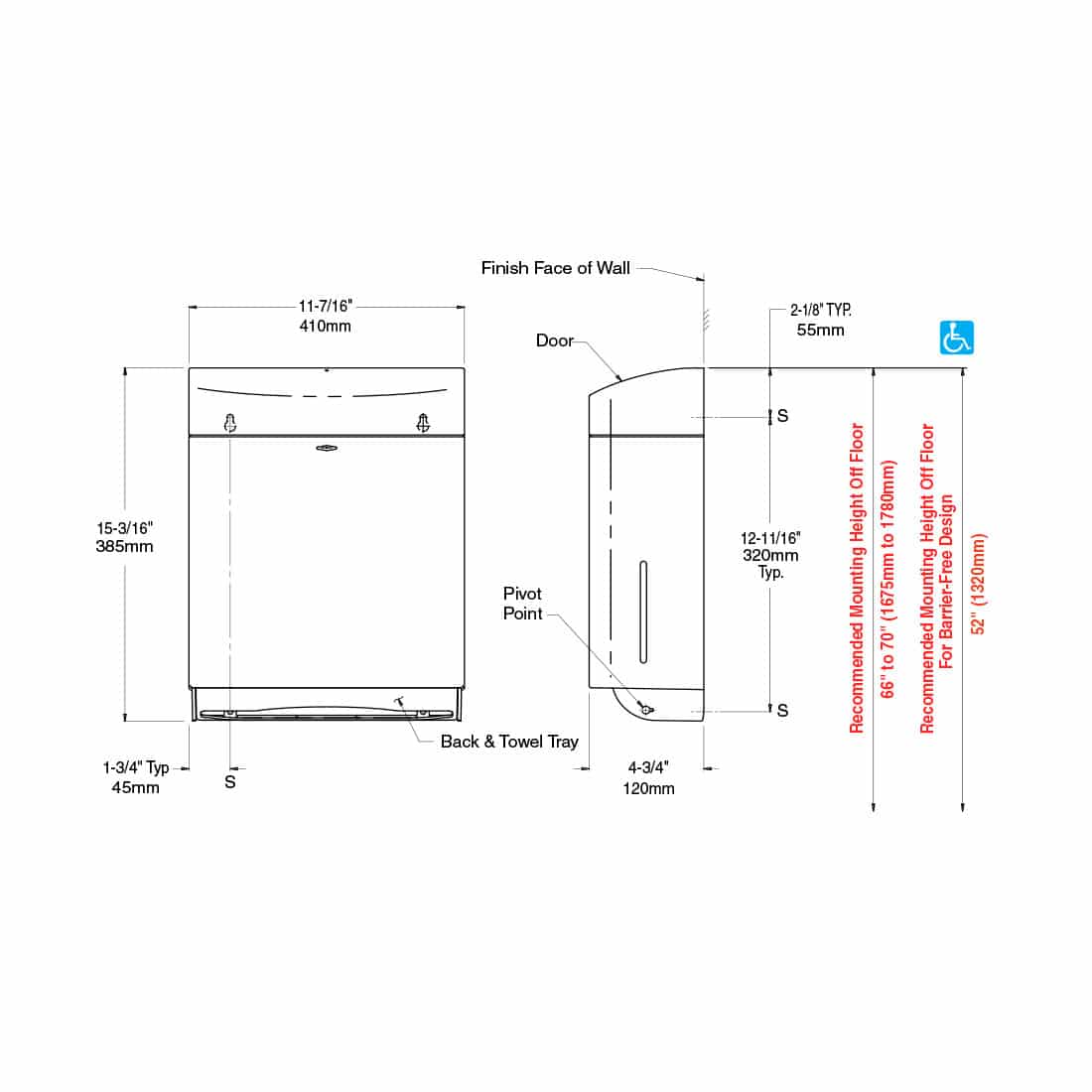 Bradley 2495-000000 Towel Dispenser, Roll, Surface Mounted