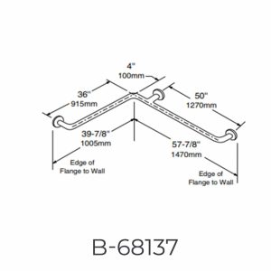 Bobrick 1 ½” Diameter Two-Wall Grab Bar B-68137 detailed dimensions line drawing.