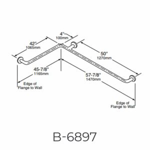 Bobrick 1 ½” Diameter Two-Wall Grab Bar B-6897 detailed dimensions line drawing.