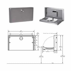Koala Kare Stainless Wall Mount Baby Changing Station KB110-SSWM, dimensions.