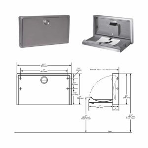 Koala Kare Stainless Wall Mount Baby Changing Station KB110-SSWM, dimensions.