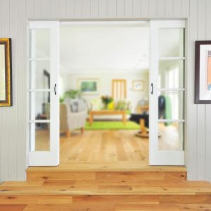 Rustic white room with Hawa Junior 40/Z sliding doors.