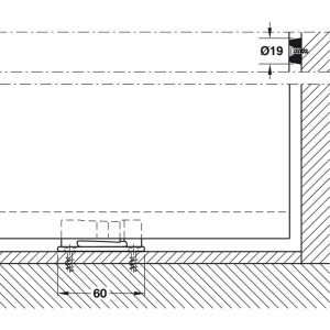 Hawa Junior 80/Z floor guide and wall buffer drawing.