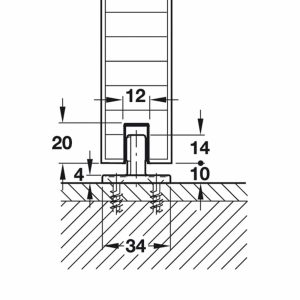 Hawa Junior 80/Z glue-in floor guide rail installed drawing.