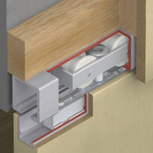 Cutaway illustration of Hawa 120/B sliding door hardware system.
