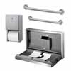 Stainless Steel Accessories Including Grab Bars, Toilet Paper Dispenser and Baby Changing Station