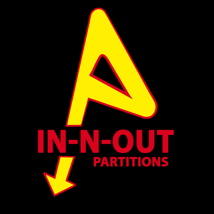 Logo against black background for fictional In-N-Out Partitions company.