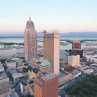 Photograph of tall buildings in Mobile, Alabama.