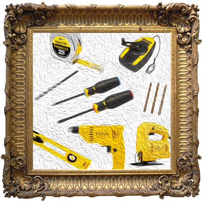 Composite image of a painting of construction tools.