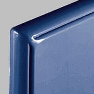 A blue partition corner against gray.
