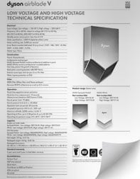 Thumbnail of the Dyson Airblade V Hand Dryer Specification Sheet PDF