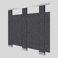 Achieve this speckled finish using solid core phenolic. Image of two between wall phenolic stalls against white.