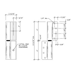 Additional dimensional drawing of wrap around hinge by Scranton Products.
