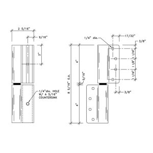 Additional dimensional drawing of wrap around hinge by Scranton Products.