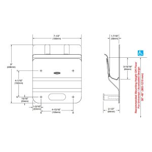 Line drawing with dimensions for Bobrick B-635 Klutch.