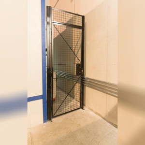 Photograph showing a BeastWire mesh partition door. Quickly, efficiently add security to any space.