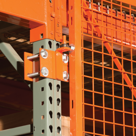 BeastWire warehouse rack guarding attaches to existing uprights using included brackets.