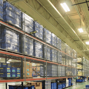 BeastWire warehouse rack guarding prevents pallets from falling.