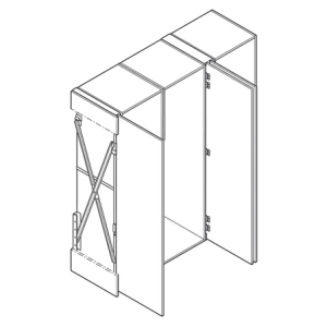 Line drawing showing the sturdy scissor mechanism that allows doors mounted on Concepta to slide away, out of sight.