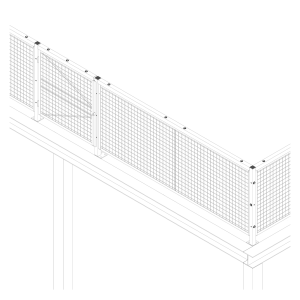 Line drawing of BeastWire's RailGuard system installed on a typical elevated work platform.