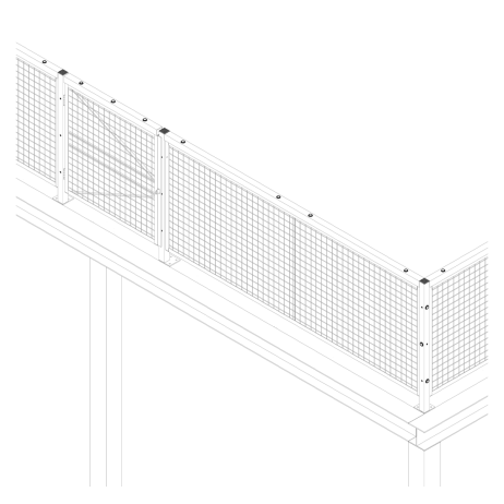 Line drawing of BeastWire's RailGuard system installed on a typical elevated work platform.
