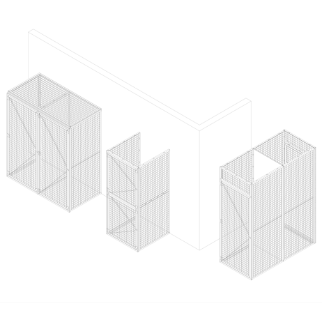 Line drawing showing multiple BeastWire mesh storage locker configurations.