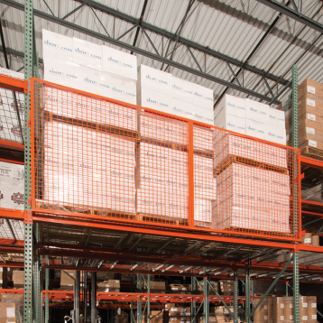 BeastWire rack guarding prevents objects from falling off elevated warehouse storage.