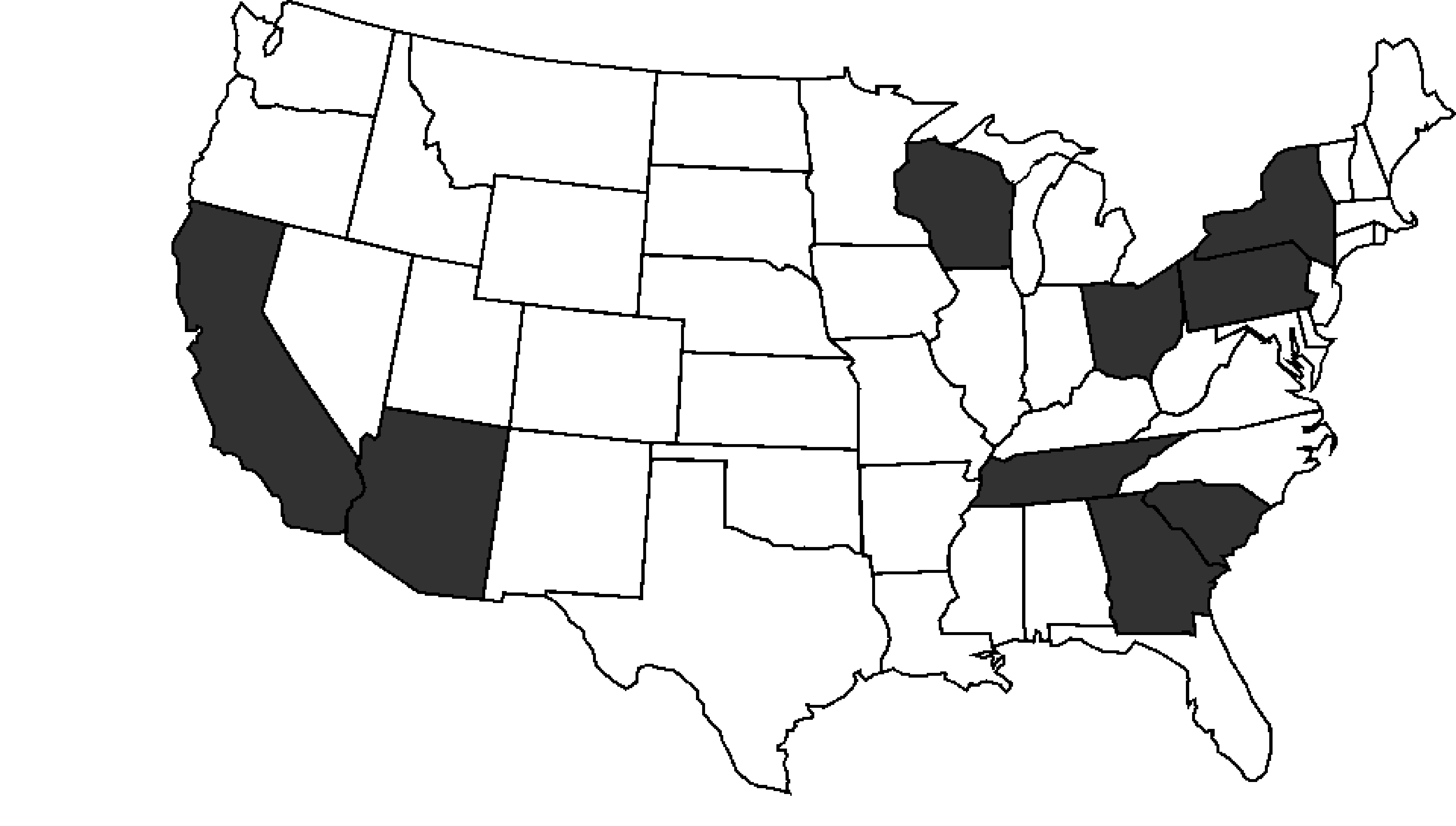 Graphic highlighting states with shipping facilities.