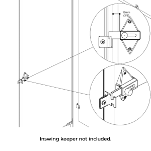 Line drawing of Hadrian surface slide latch installed.
