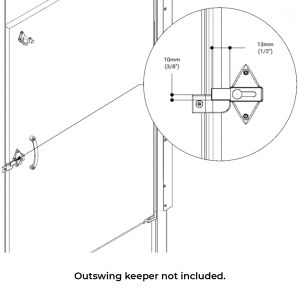 Line drawing of Hadrian surface slide latch installed.