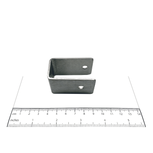 Photograph of Bobrick U-Bracket Internal 1" Panel-to-Stile - 1000356 with ruler.